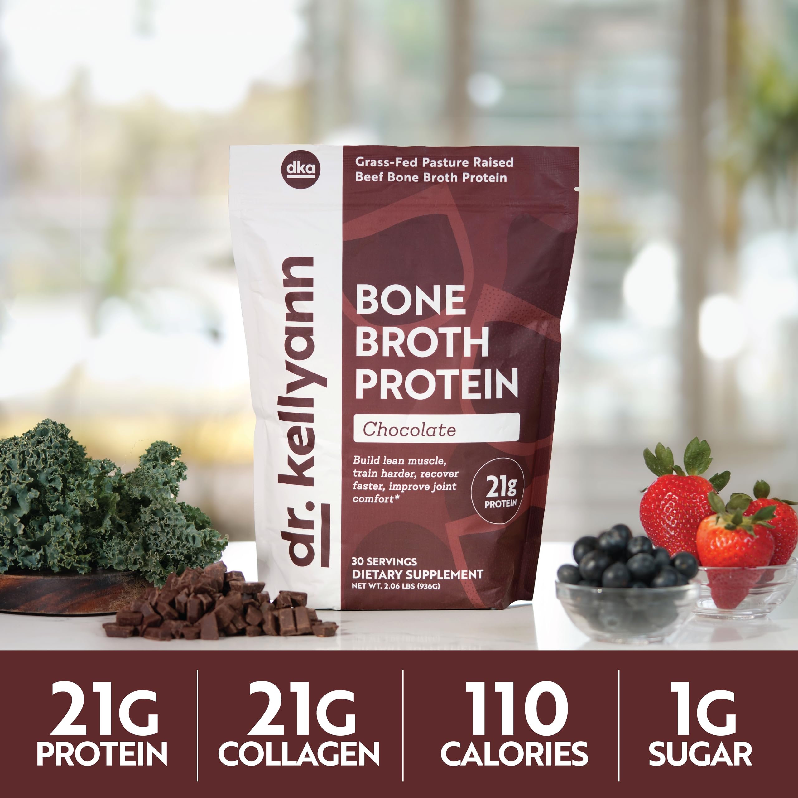 Dr. Kellyann Keto Bone Broth Protein Powder Chocolate dissolving in hot coffee for a creamy boost.