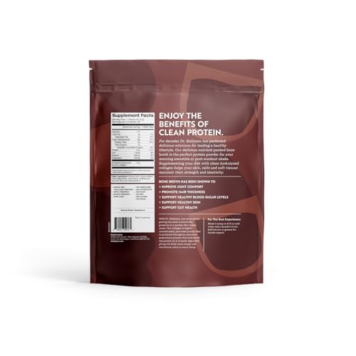 Dr. Kellyann Keto Bone Broth Protein Powder Chocolate scoop ready to blend into a shake.
