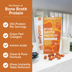 Dr. Kellyann packaging label close-up highlighting grass-fed collagen benefits.