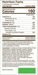 Nutrition panel on the packaging promotes 20g protein per serving for energy and fullness.