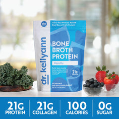 Closeup on vanilla bottle showing premium, sugar-free nutrition from Dr. Kellyann