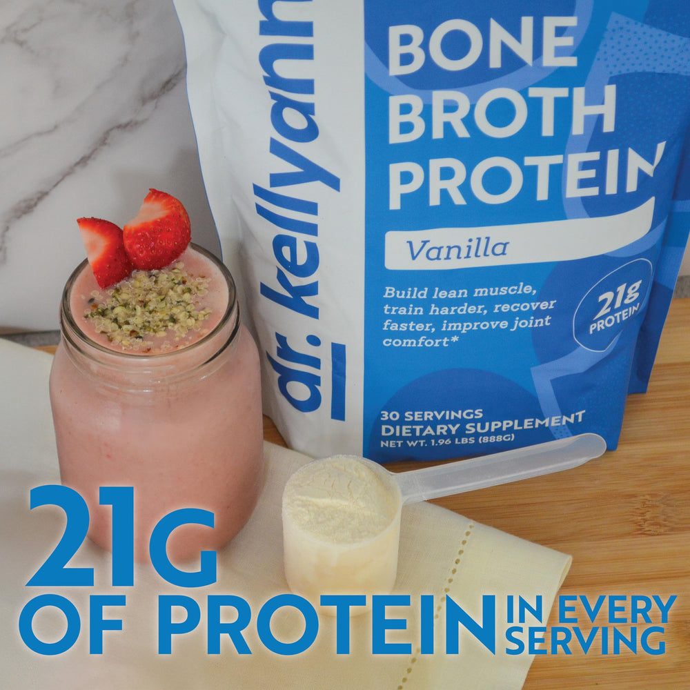 Glass of vanilla shake featuring Dr. Kellyann for a keto-friendly energy boost