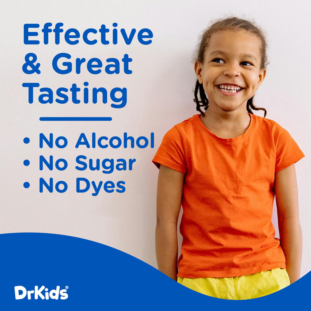 Dr. Kids packaging highlighting clear dosage and kid-friendly design.