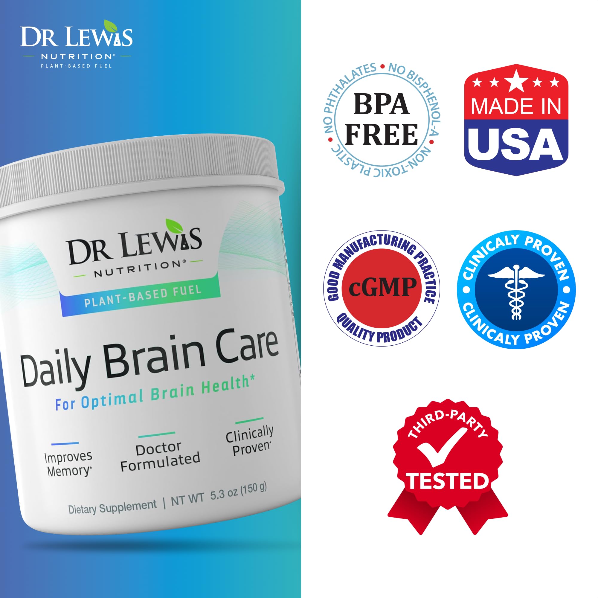 Dr Lewis Daily Brain Care aloe vera ingredient feature suggests gentle brain support.