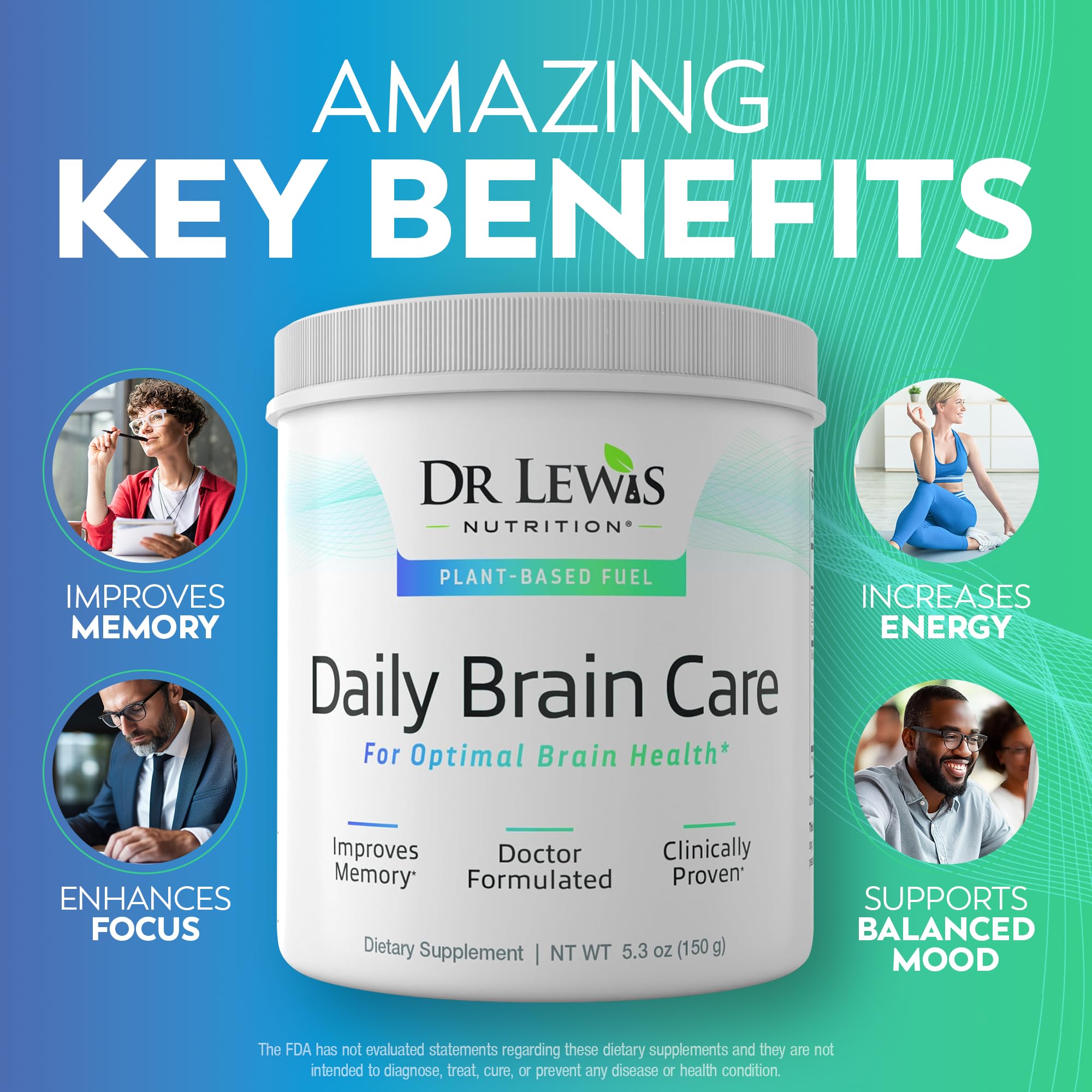 Dr Lewis Daily Brain Care texture close-up shows smooth, mixable plant-based formula for blending.