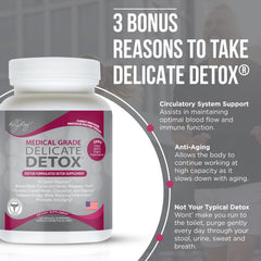 Pour image suggests easy daily dosing with Dr. Liz Cruz Delicate Detox