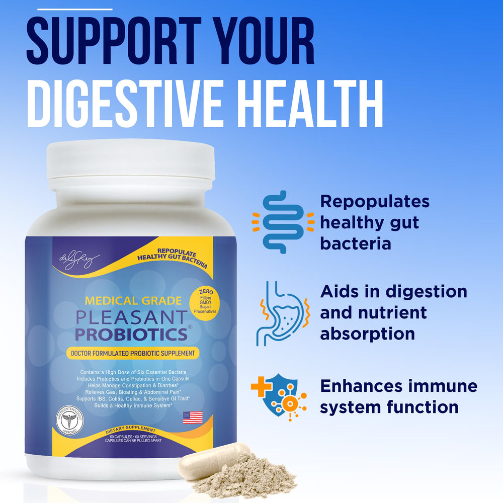 Probiotic formula visuals emphasizing gut health benefits.