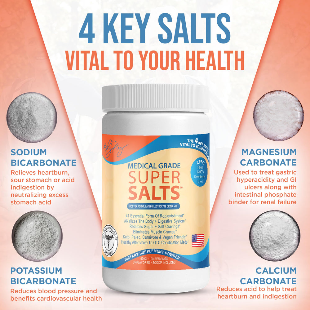 Unflavored Dr. Liz Cruz Super Salts powder blends into a drink smoothly