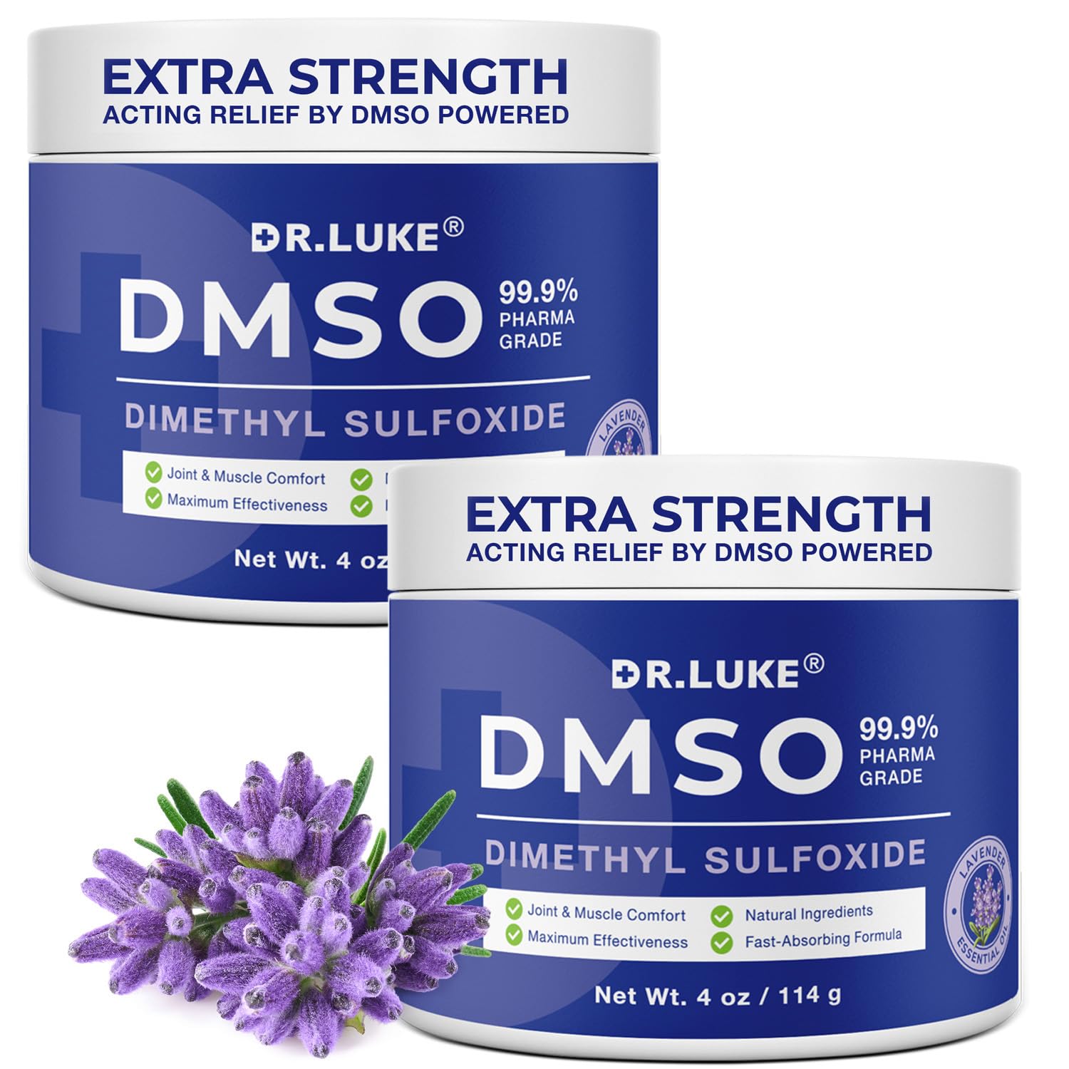 Dr. Luke DMSO Cream bottle with lavender label for soothing use.