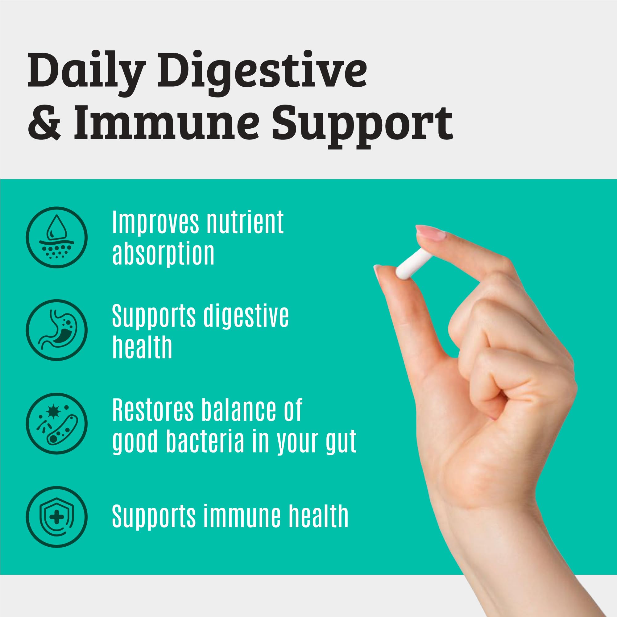 Dr. Matthew 15-strain probiotic blend supports balanced digestion.
