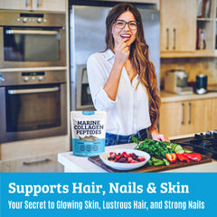 Close-up of amino acids in Dr. Matthew Marine Collagen supporting hair and skin.