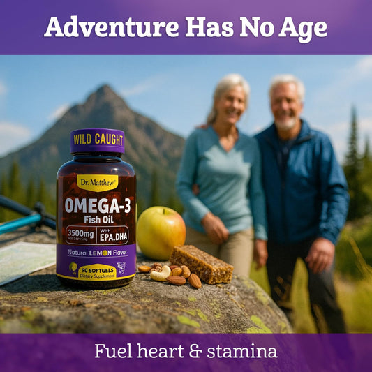 Closeup of Dr. Matthew Omega-3 softgels with lemon flavor for easy swallowing.
