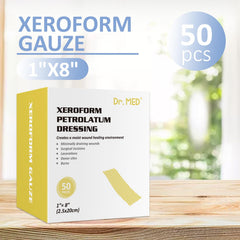 Xeroform gauze dressing close-up showing petrolatum-coated fabric for gentle wound contact.