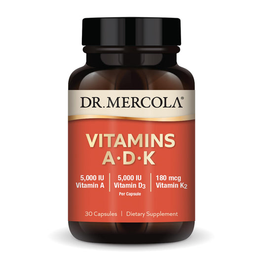 Dr. Mercola ADK bottle with immune-supporting vitamins for daily wellness.