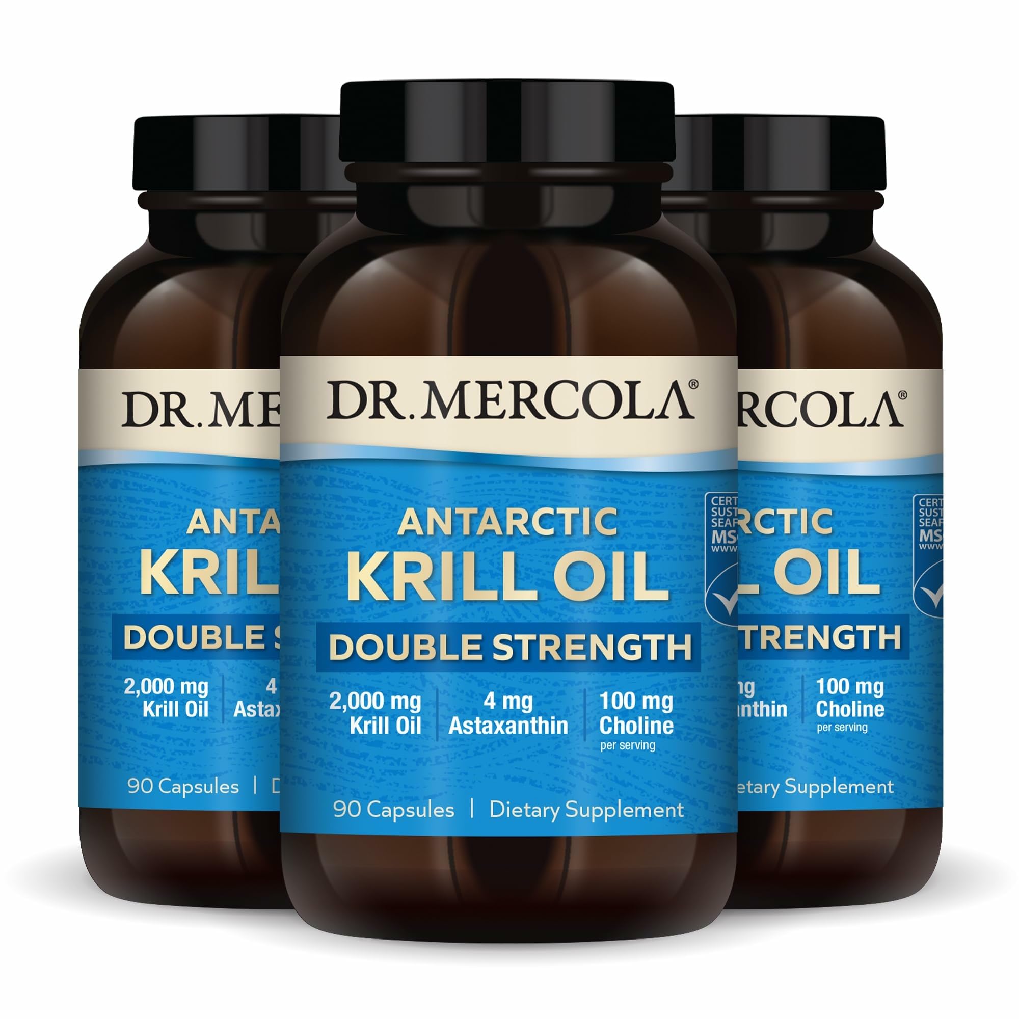 Dr. Mercola Antarctic Krill Oil bottle pour for easy daily omega-3 intake