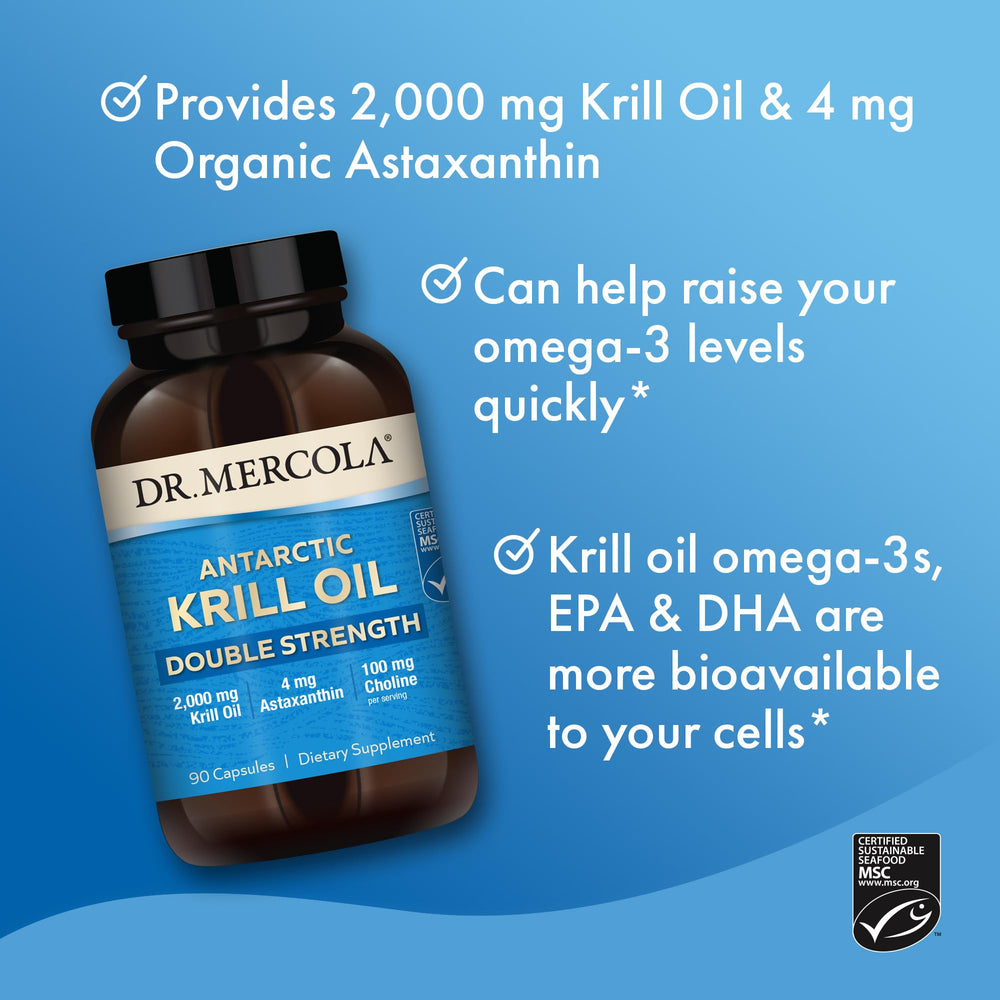 Dr. Mercola Antarctic Krill Oil in ocean scene suggesting natural marine sourcing