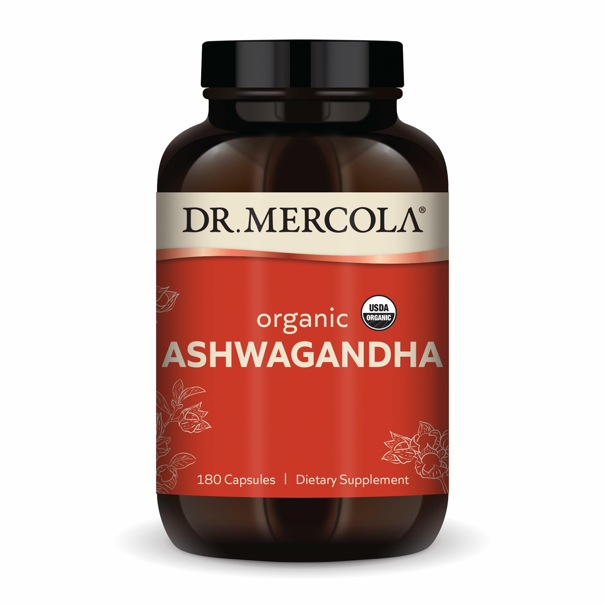 Dr Mercola Organic Ashwagandha bottle close-up for daily balance