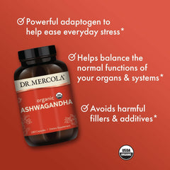 Dr Mercola Ashwagandha packaging box with 180 capsules for 90 days