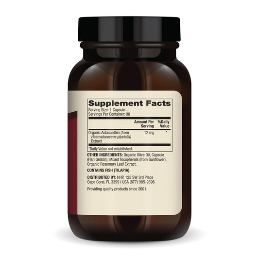 Close-up of Dr. Mercola astaxanthin capsules designed for daily use