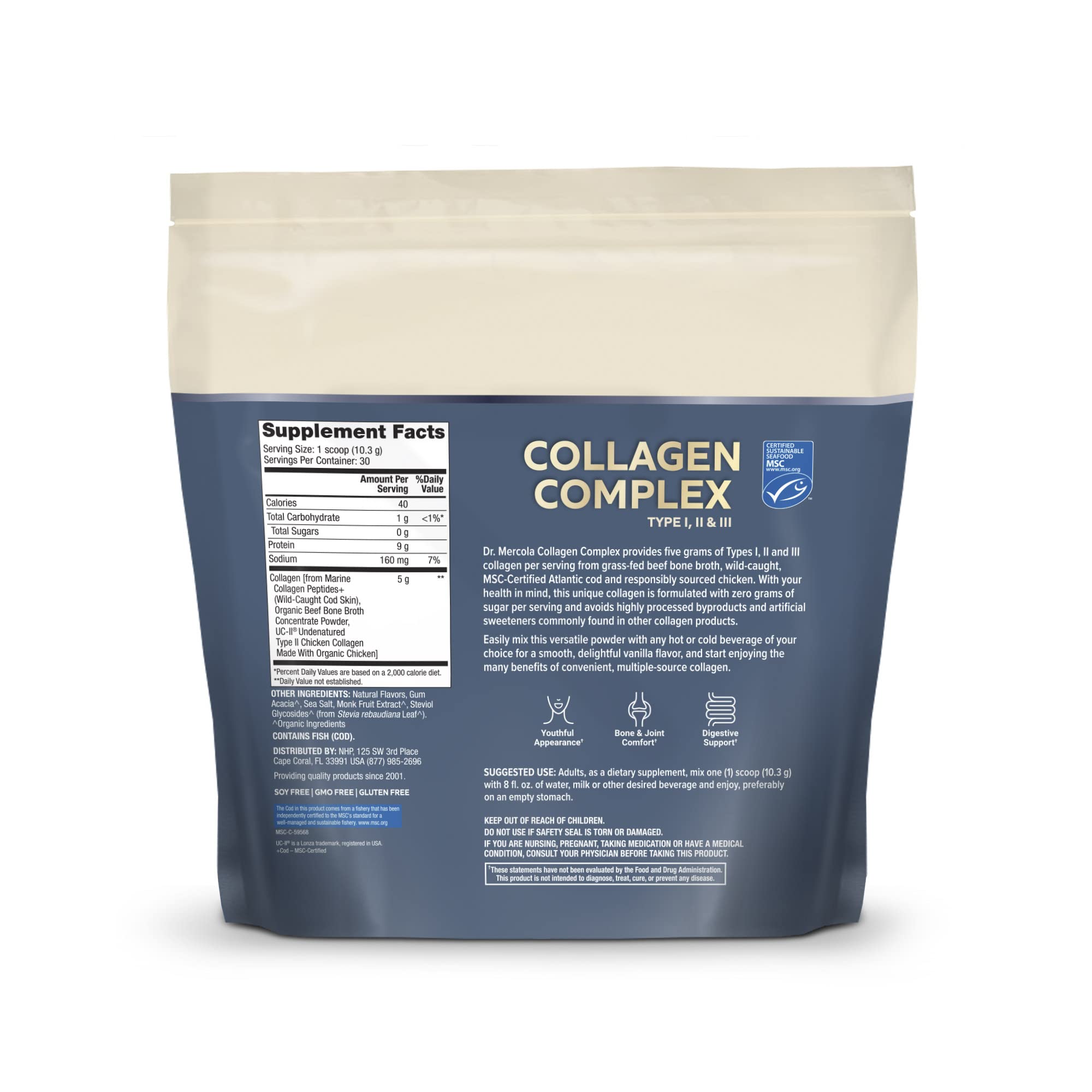 Dr Mercola Collagen Complex powder scoop highlights convenient daily serving