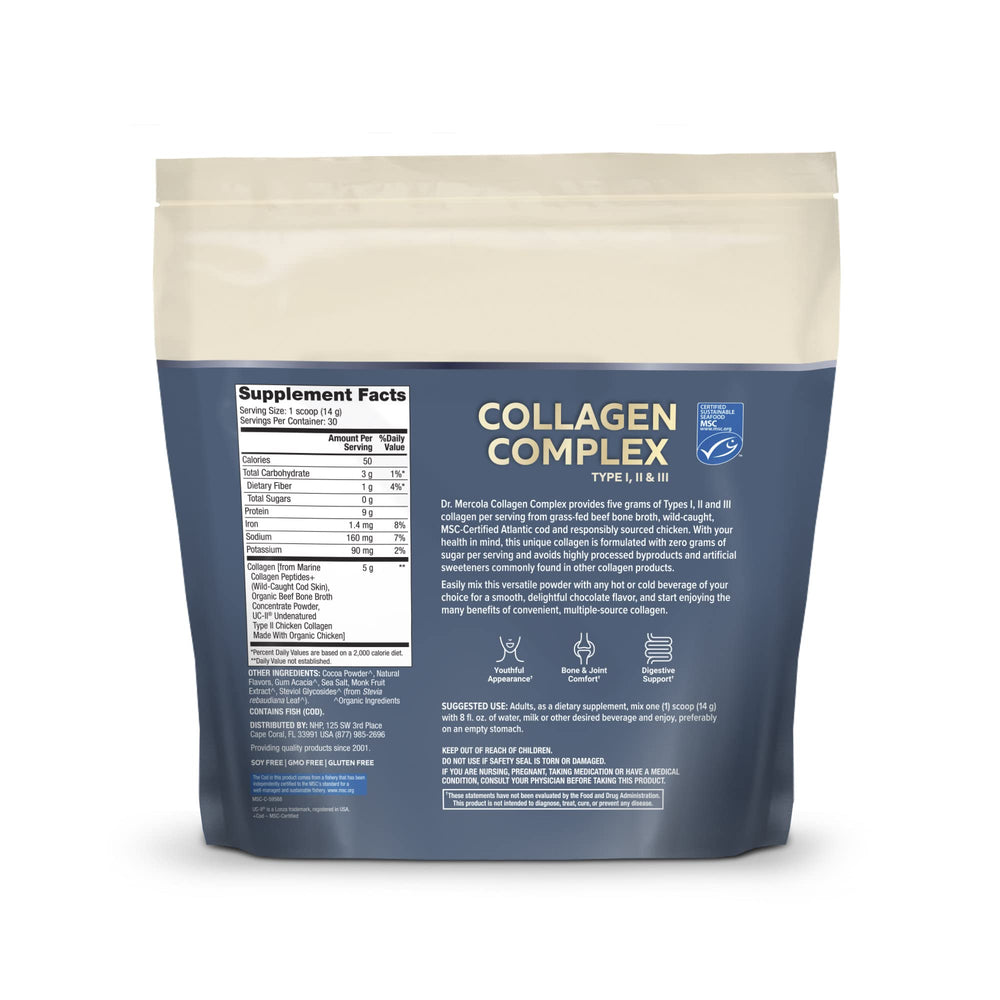 Serving scoop illustrating 5 g collagen per serving for daily supplementation.