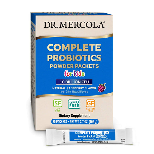Dispensing action of Dr. Mercola Kids Packets facilitates easy dosing.
