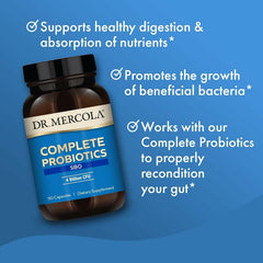 Dr. Mercola Complete Probiotics SBO back label close-up – usage notes for gut support.