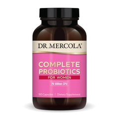 Dr. Mercola Complete Probiotics for Women bottle with capsules supporting gut balance.