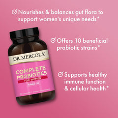 Dr. Mercola Complete Probiotics for Women packaging front view, convenient daily health support.