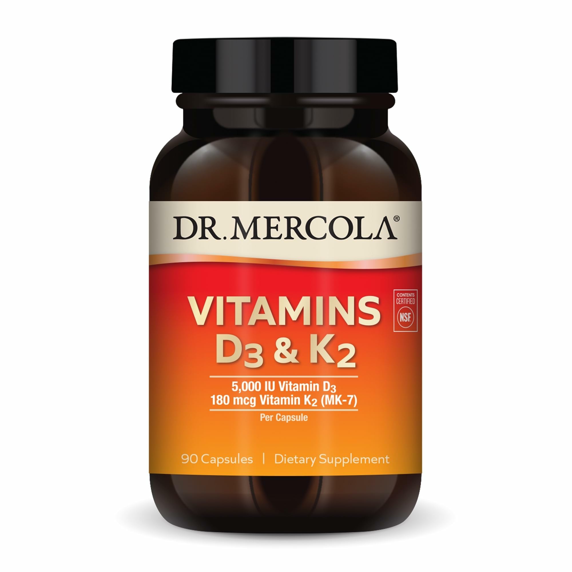 Dr. Mercola D3 & K2 bottle front for daily bone and immune support