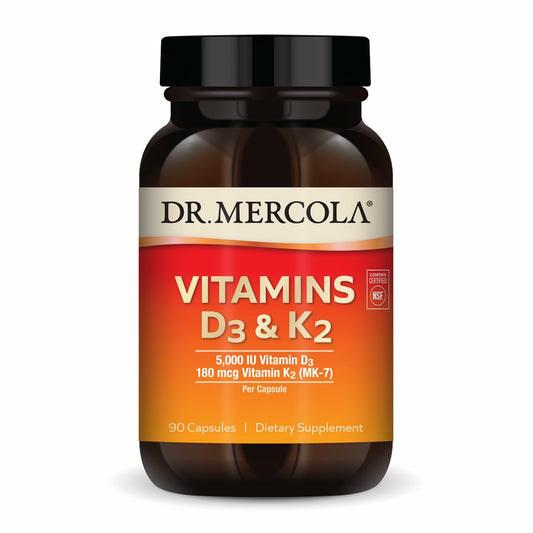 Dr. Mercola D3 & K2 bottle front for daily bone and immune support