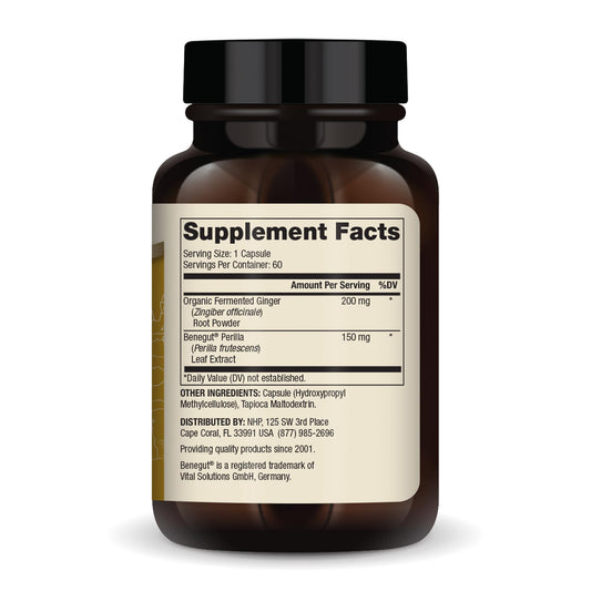 Capsules of Dr. Mercola Fermented Ginger with Benegut for daily use