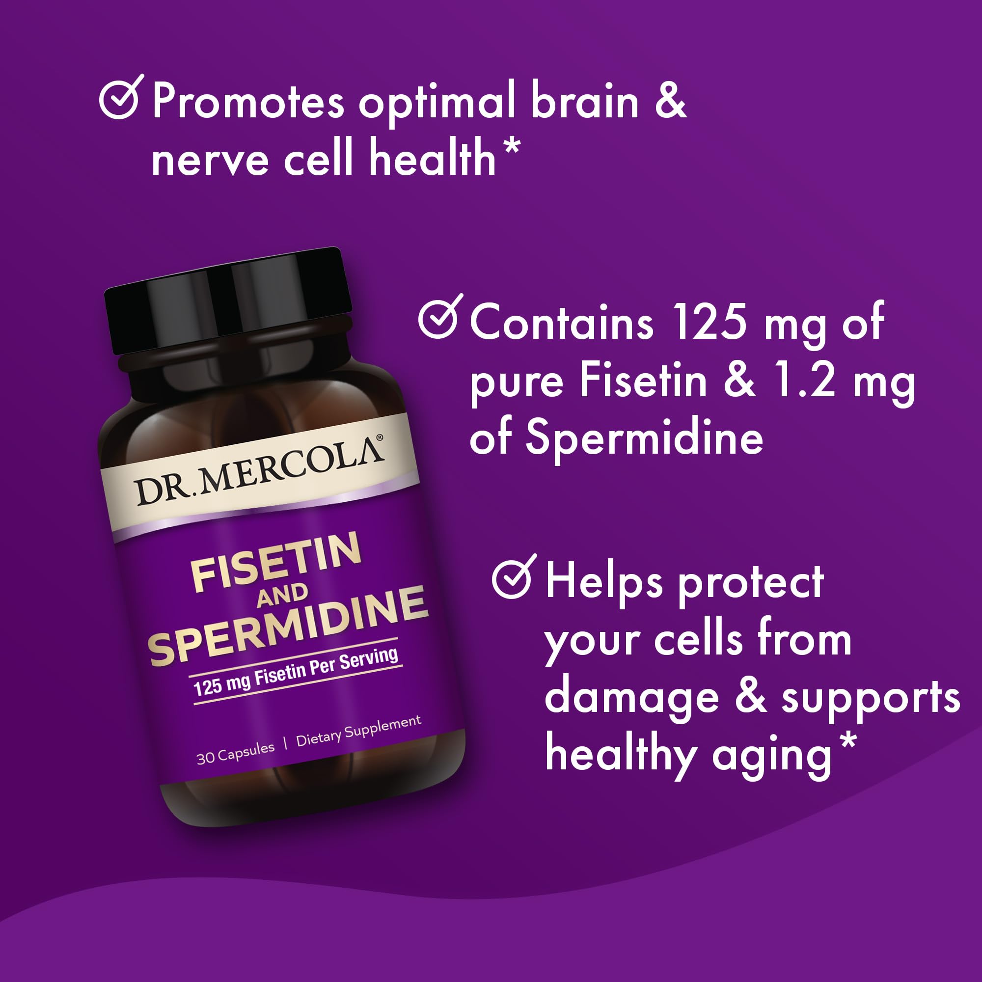 Dr. Mercola Fisetin Spermidine ingredients-sourcing highlights non-GMO components.