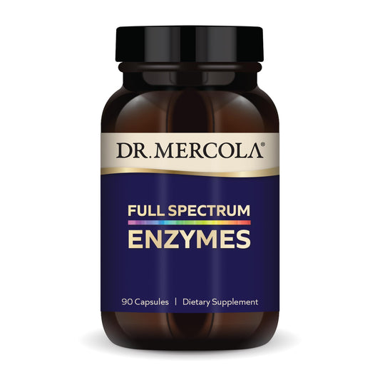 Dr. Mercola Full Spectrum Enzymes bottle with 22 enzymes supports digestion