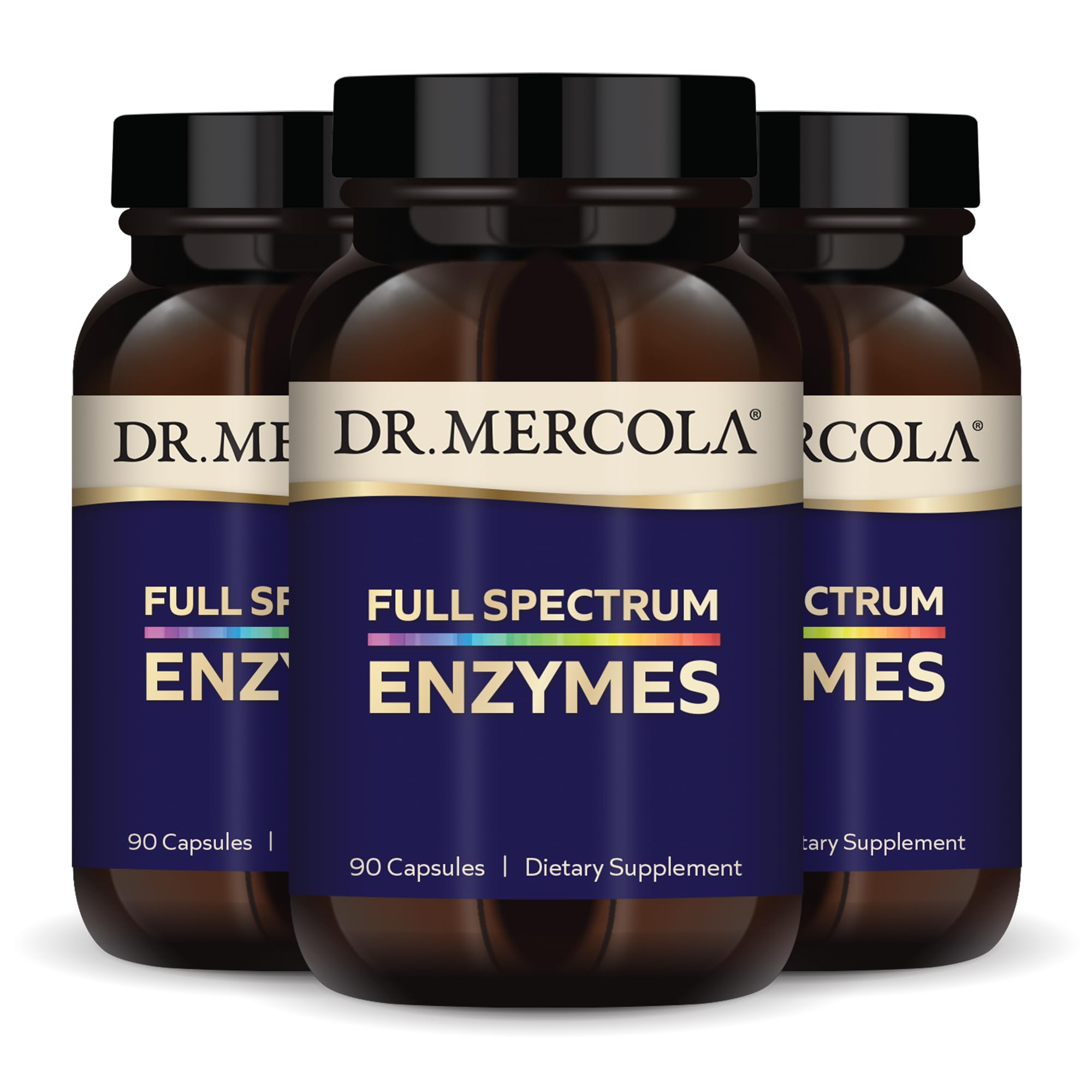 Dr. Mercola Full Spectrum Enzymes bottle front for daily digestive support.