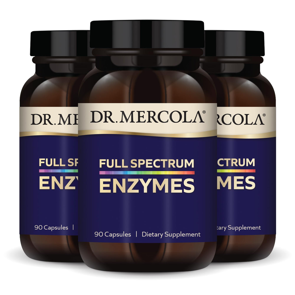 Dr. Mercola Full Spectrum Enzymes bottle front for daily digestive support.