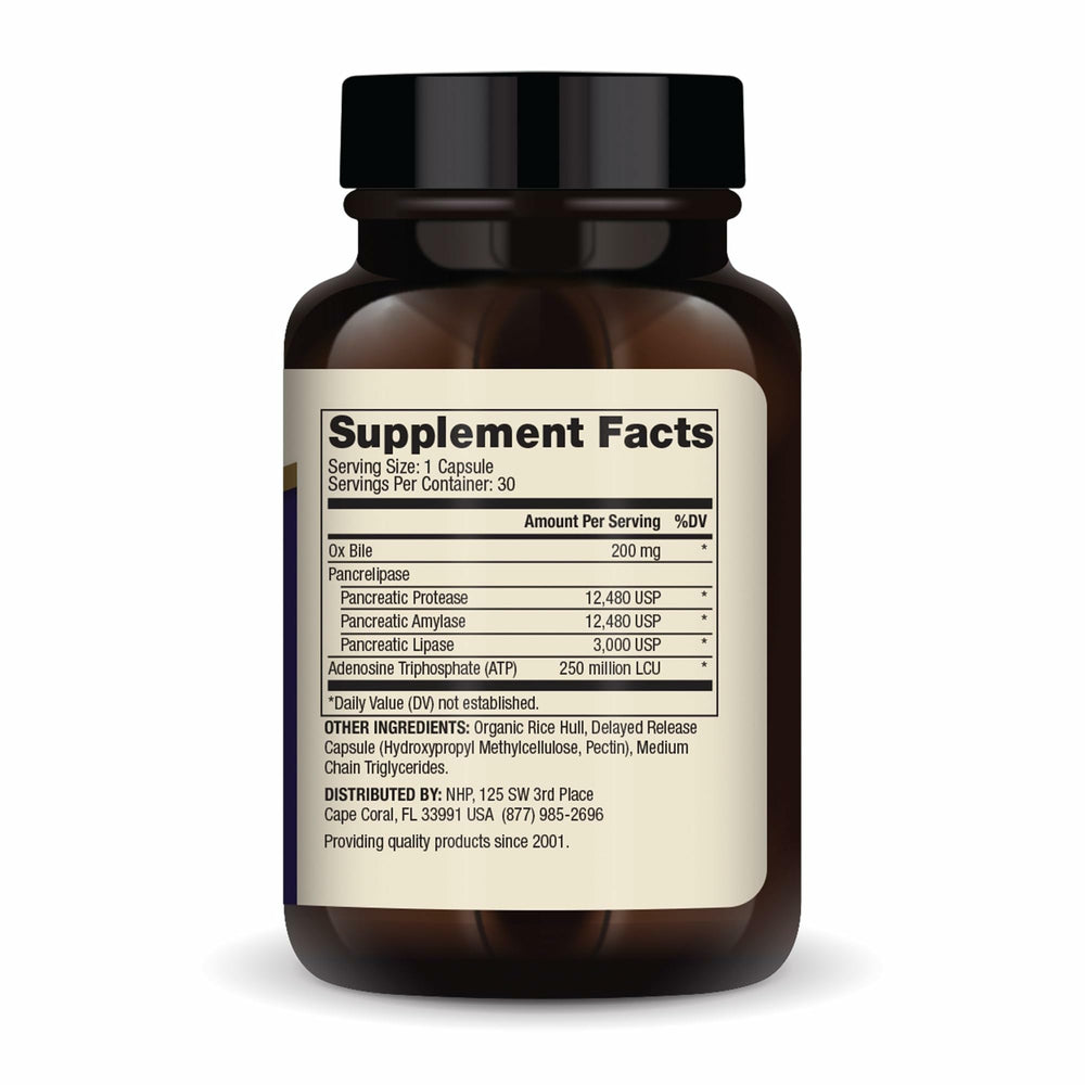 Dr. Mercola Gallbladder Enzymes label closeup highlights the enzyme blend for fat digestion