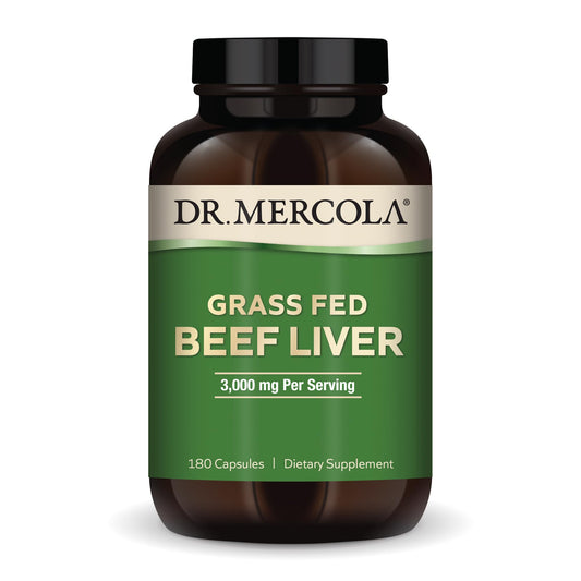 Dr. Mercola Grass Fed Beef Liver bottle for daily nutrient support.