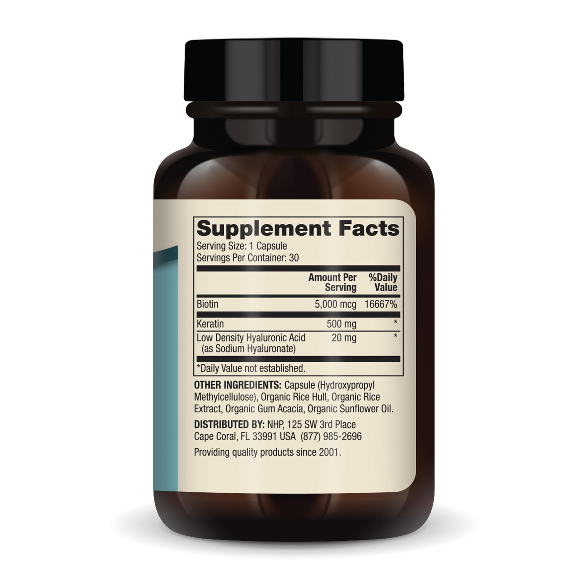 Close-up of Dr. Mercola Hair, Skin and Nails capsules for convenient daily use.