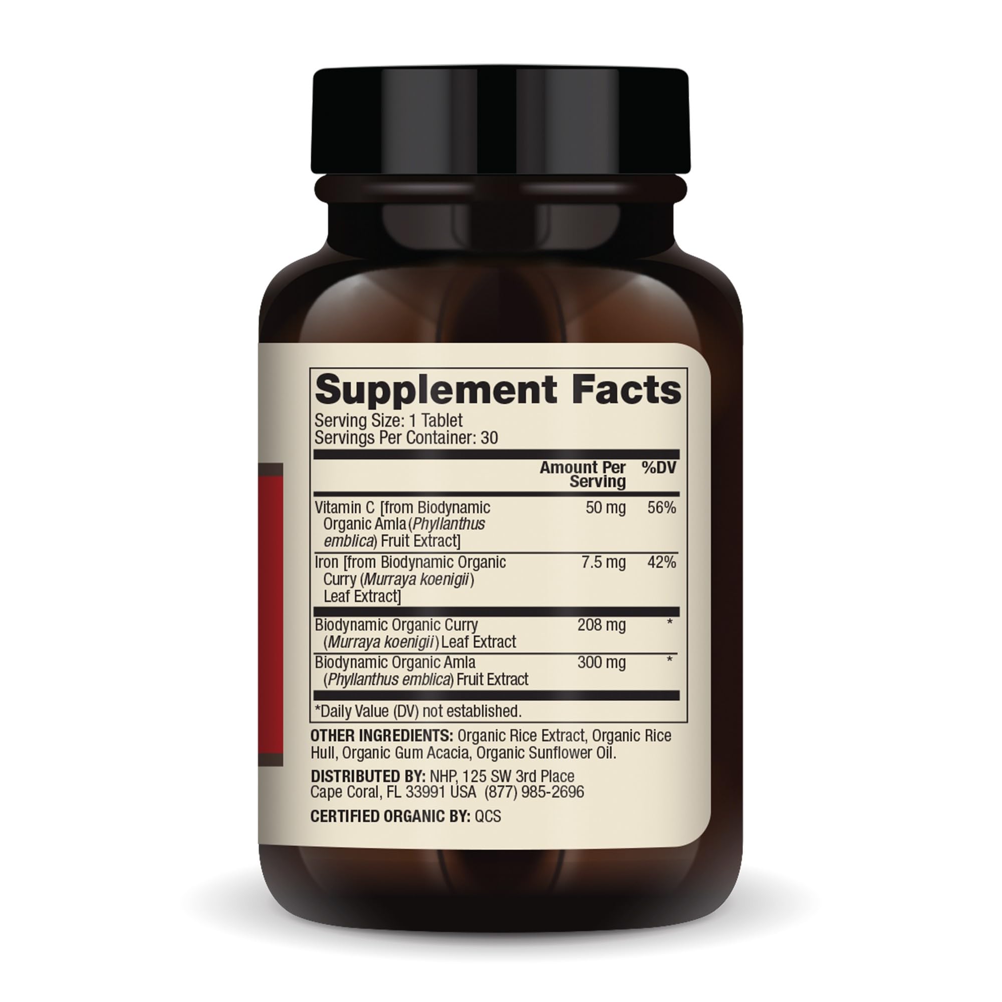 Dr. Mercola Iron from Organic Curry tablets close-up emphasizing natural ingredients