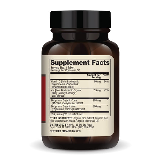 Dr. Mercola Iron from Organic Curry tablets close-up emphasizing natural ingredients