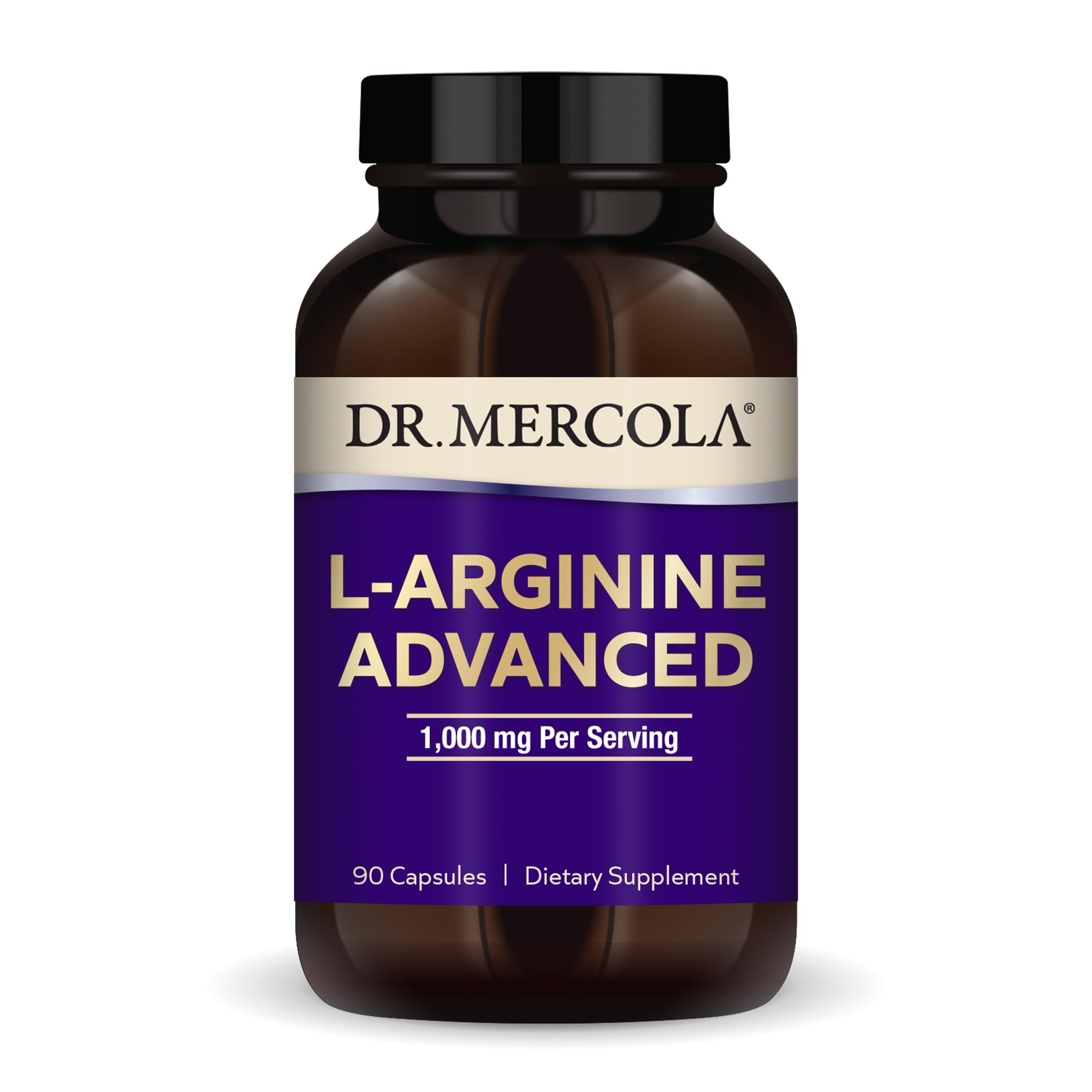 Dr. Mercola L-Arginine Advanced bottle on a clean surface for daily wellness support