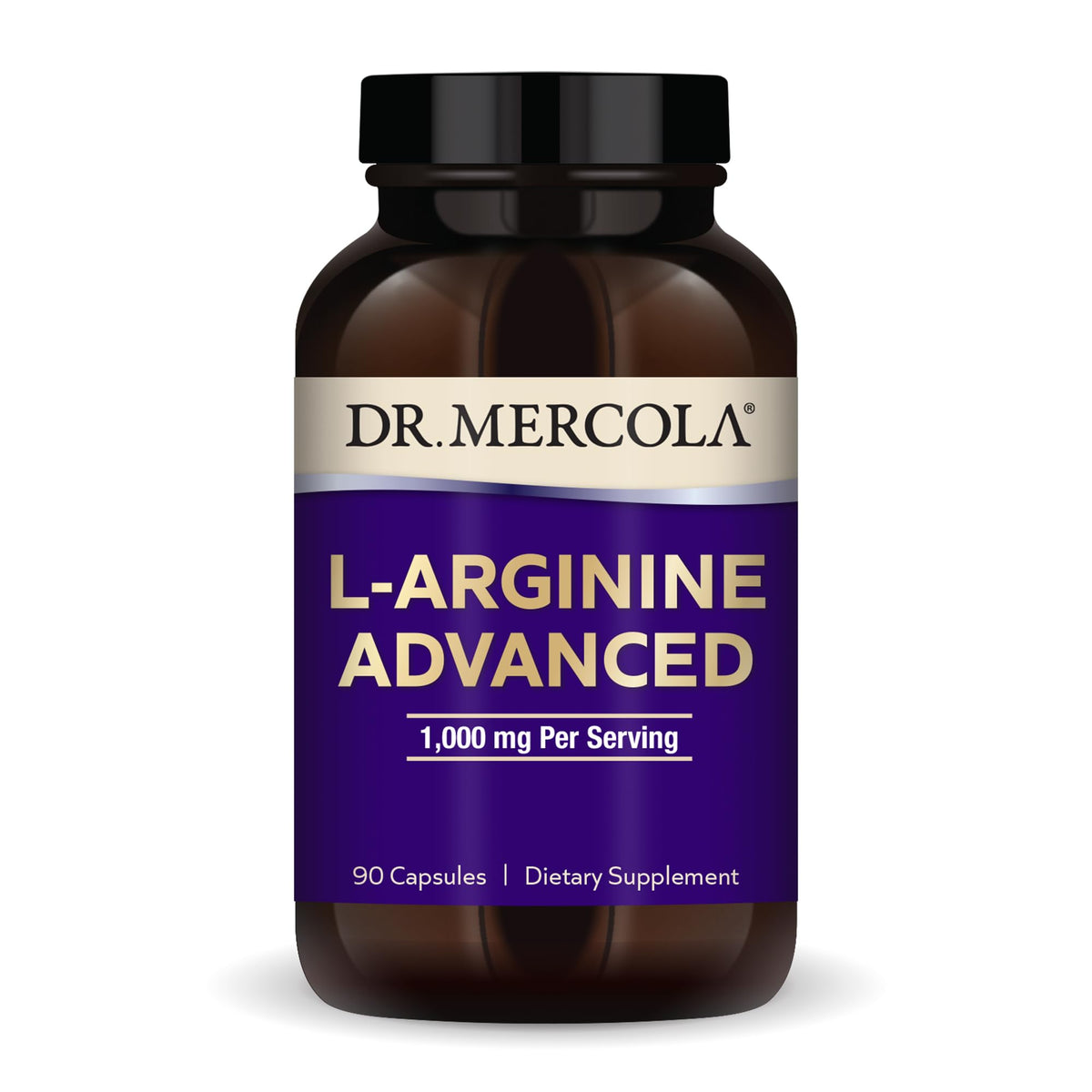 Dr. Mercola L-Arginine Advanced bottle on a clean surface for daily wellness support