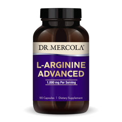 Dr. Mercola L-Arginine Advanced bottle on a clean surface for daily wellness support