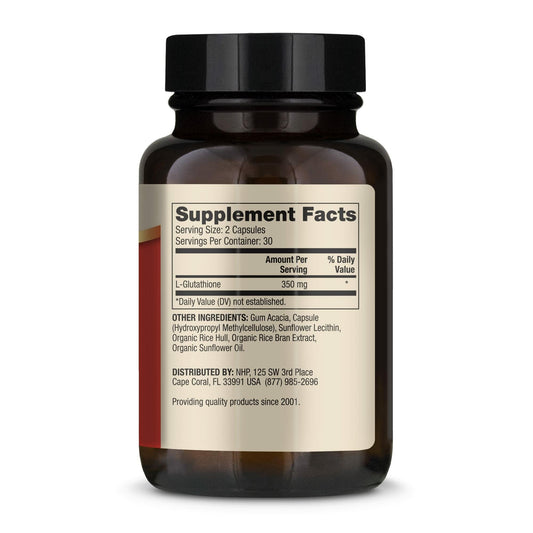 Dr. Mercola Liposomal Glutathione bottle back label highlighting ingredients and allergen-free formula