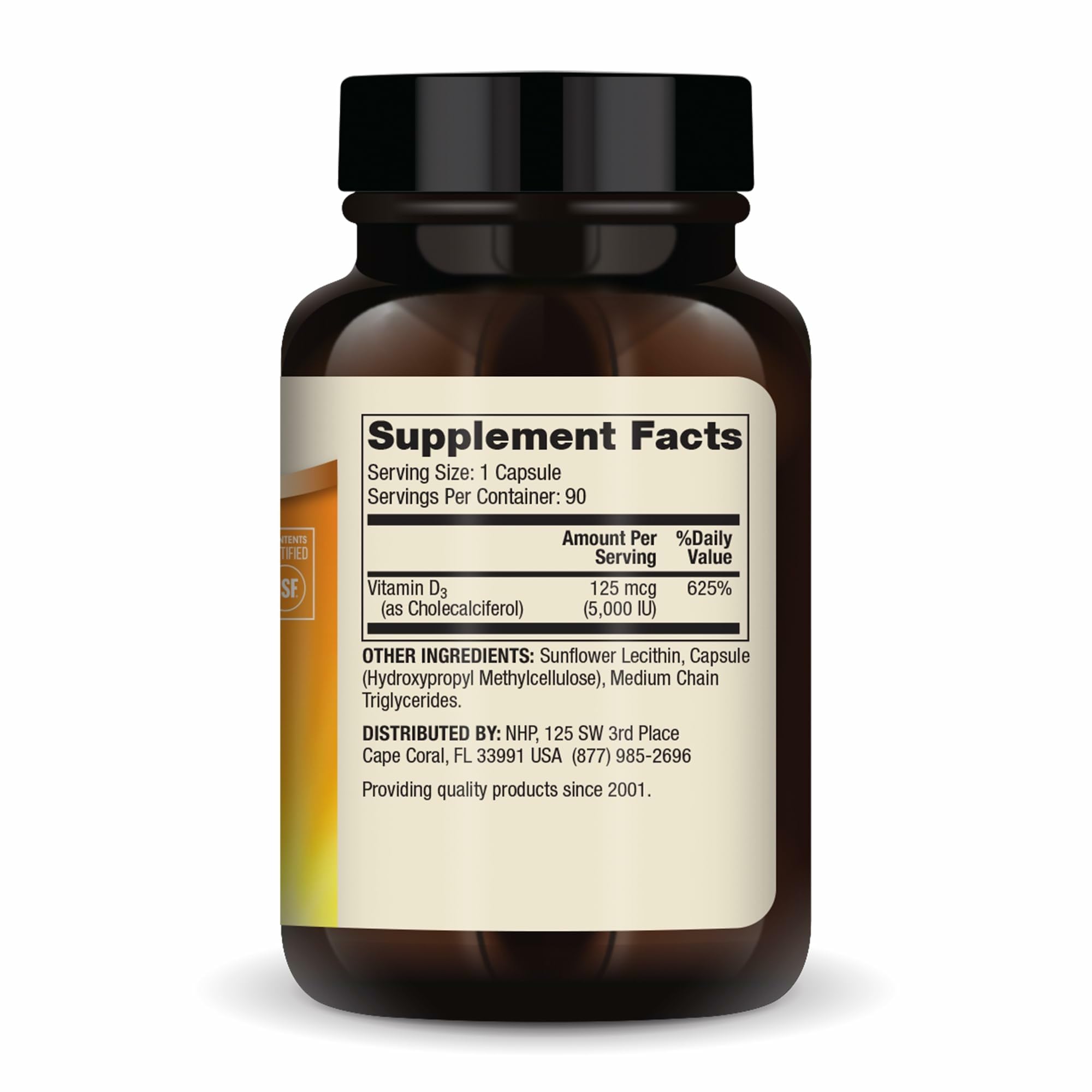 Dr. Mercola Liposomal Vitamin D3 label close-up highlighting non-GMO, soy-free and gluten-free formulation.