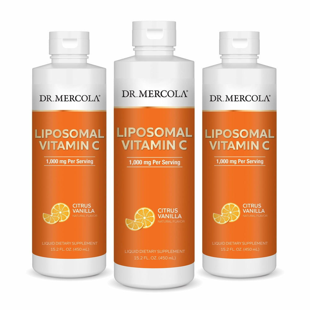 Dr. Mercola Liquid Liposomal Vitamin C bottle with label, ideal for daily vitamin C routine.
