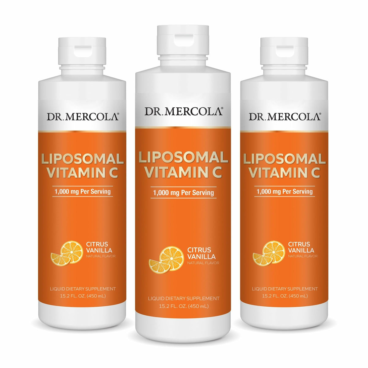 Dr. Mercola Liquid Liposomal Vitamin C bottle with label, ideal for daily vitamin C routine.