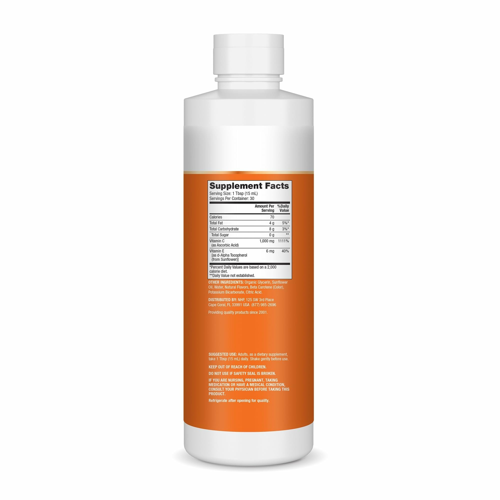 Pouring Dr. Mercola Liposomal Vitamin C to show smooth texture for easy mixing.
