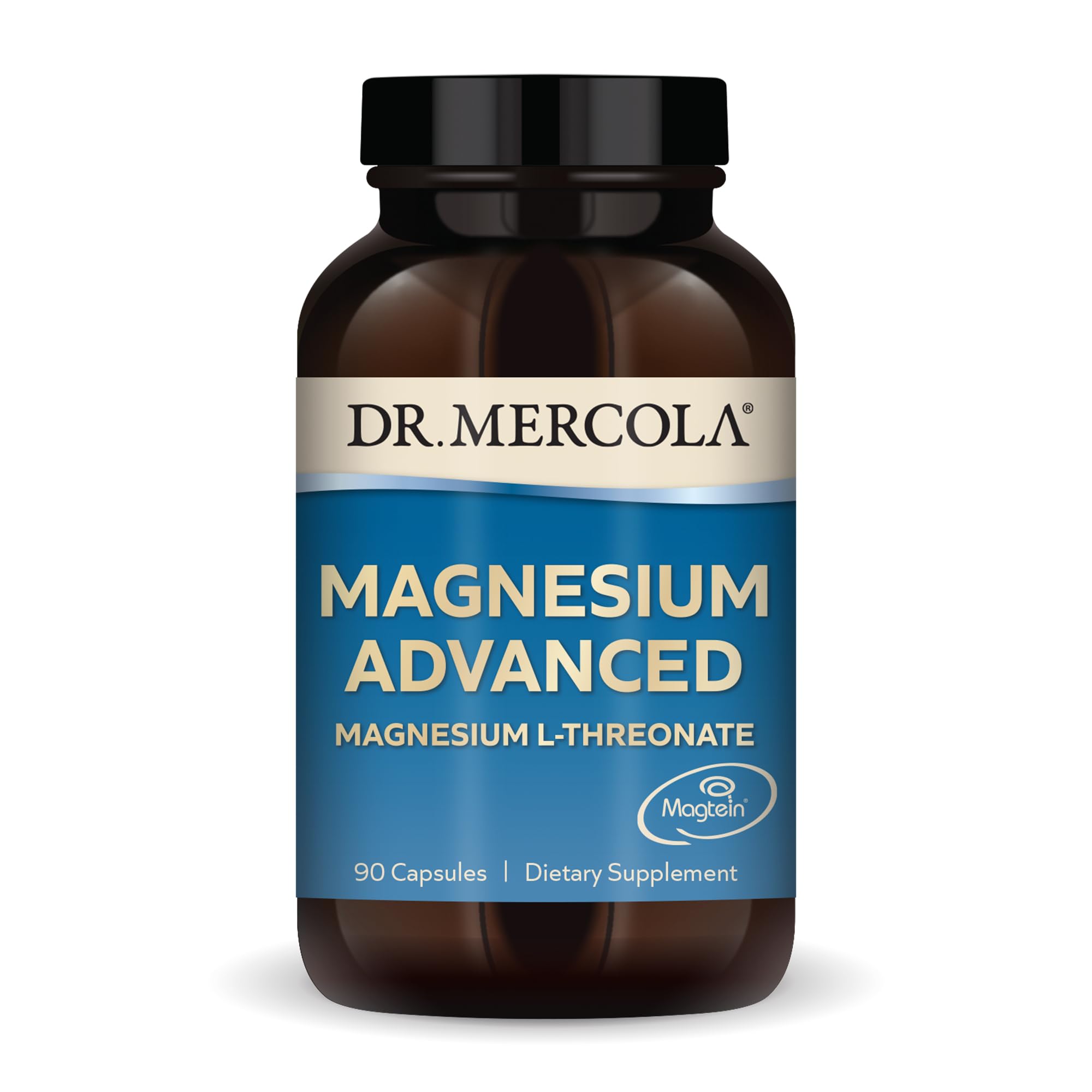 Dr. Mercola Magnesium Advanced bottle front supporting daily bone and brain health